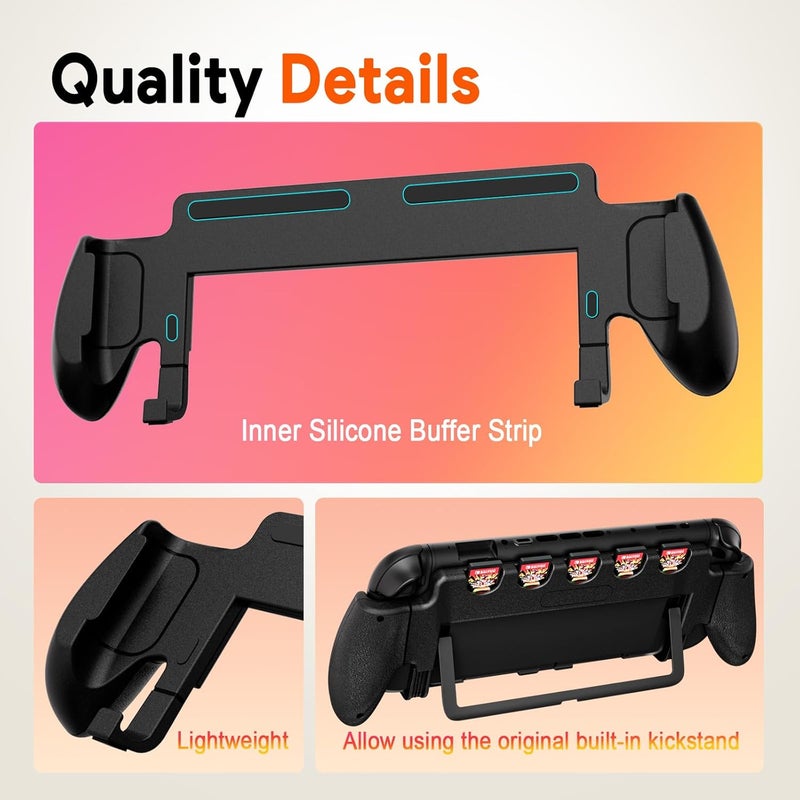 Nargos Ergonomic Console Grip with 5 Game Slots for Nintendo Switch 2 (2025) - Perfect for Handheld Mode, Large Hands, and Comfortable Gaming - Hard Shell, Black (Not Compatible with Switch 1) - Image 4